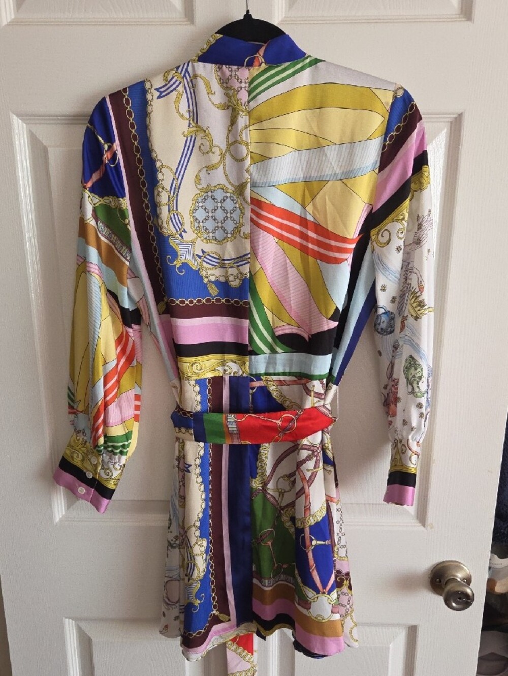 Zara Multicolor Printed Belted Jacket — Green, Blue, Yellow & Pink - Picture 3 of 6
